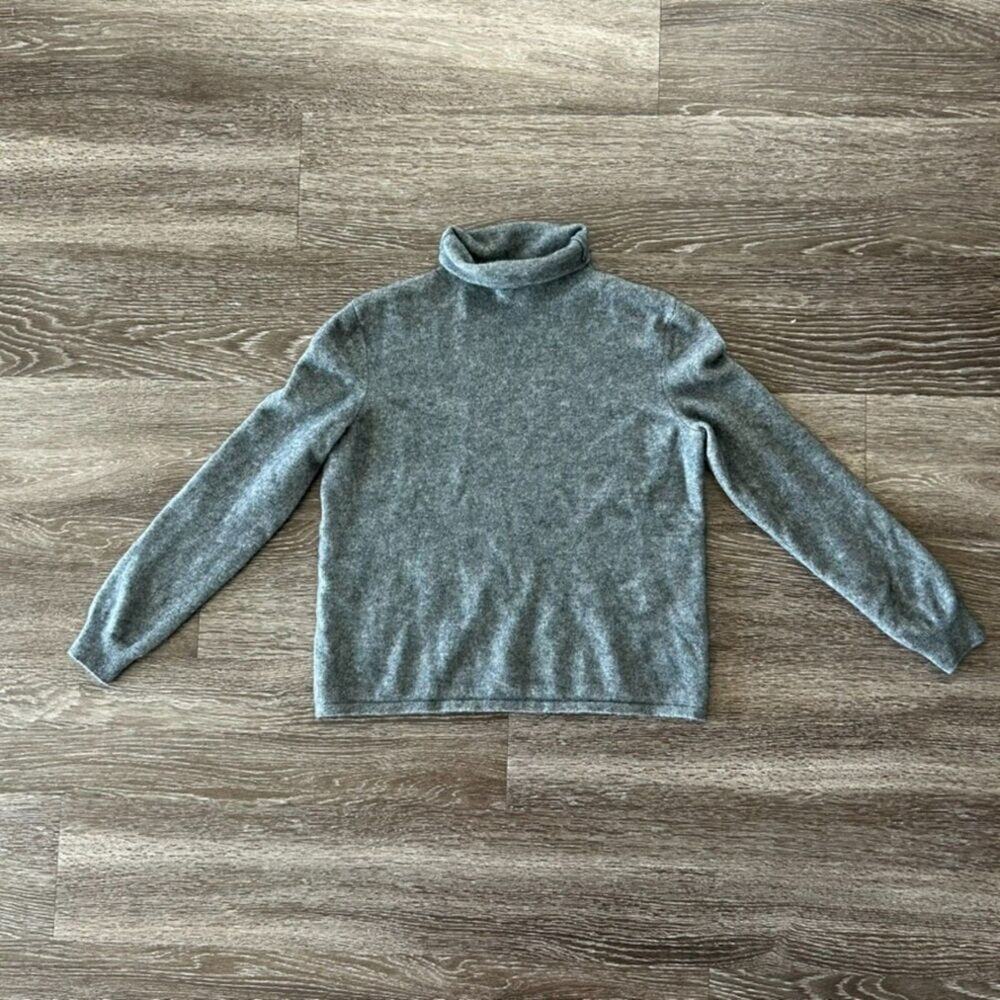 Ports 1961 Grey Wool Cashmere Silk Turtleneck Sweater Size Large Minimalist Knit